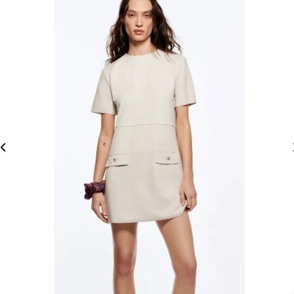 ZARA | Beige Faux Suede Mini Shirt Dress, Size L - Picture 5 of 12